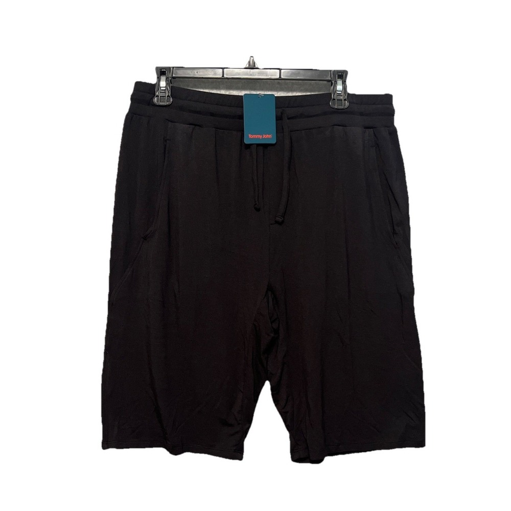 Tommy John Men's L Lounge Pajama Shorts Black Pockets Pull On Long 12"